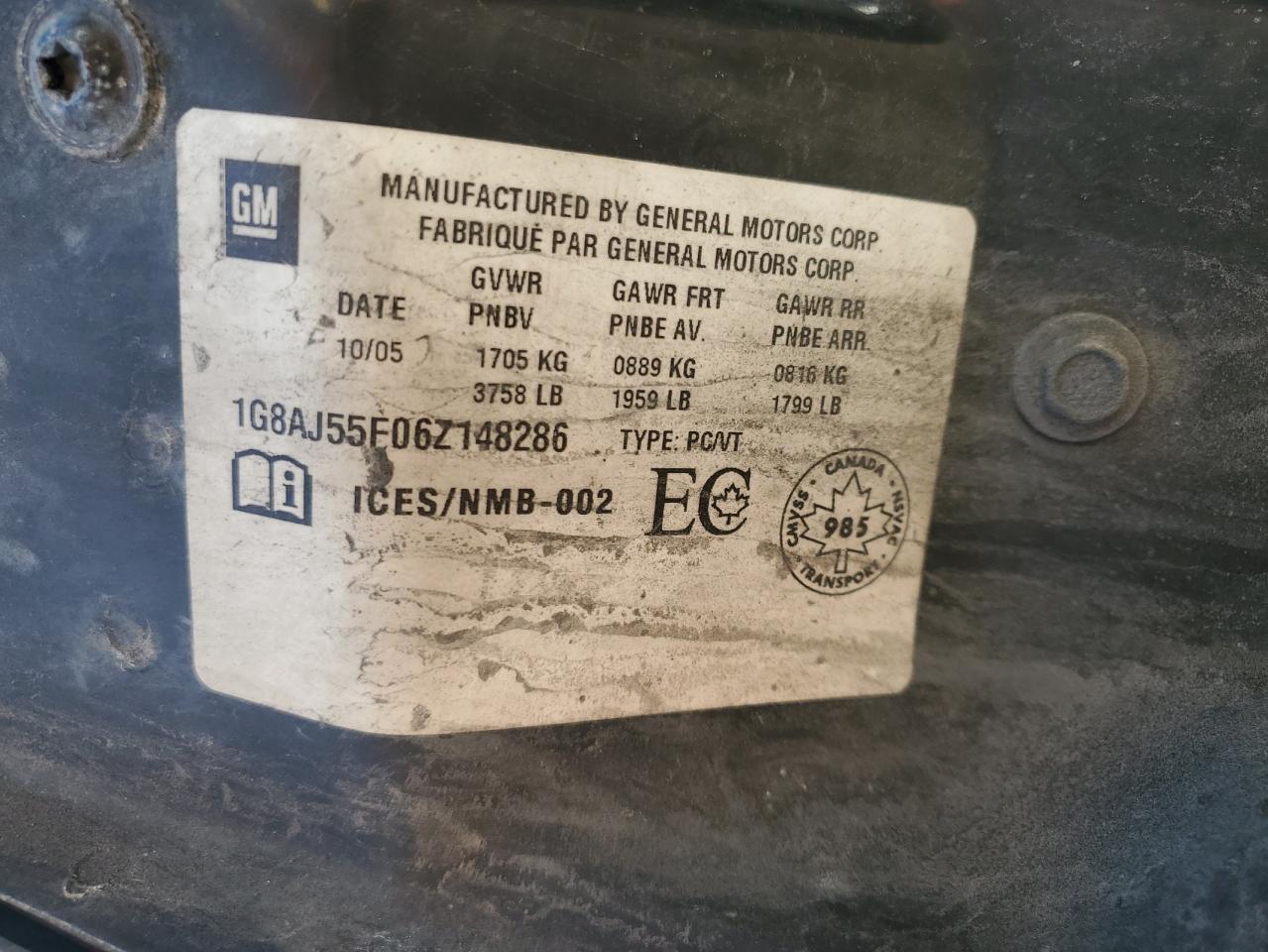 2006 Saturn Ion Level 2 VIN: 1G8AJ55F06Z148286 Lot: 91594235