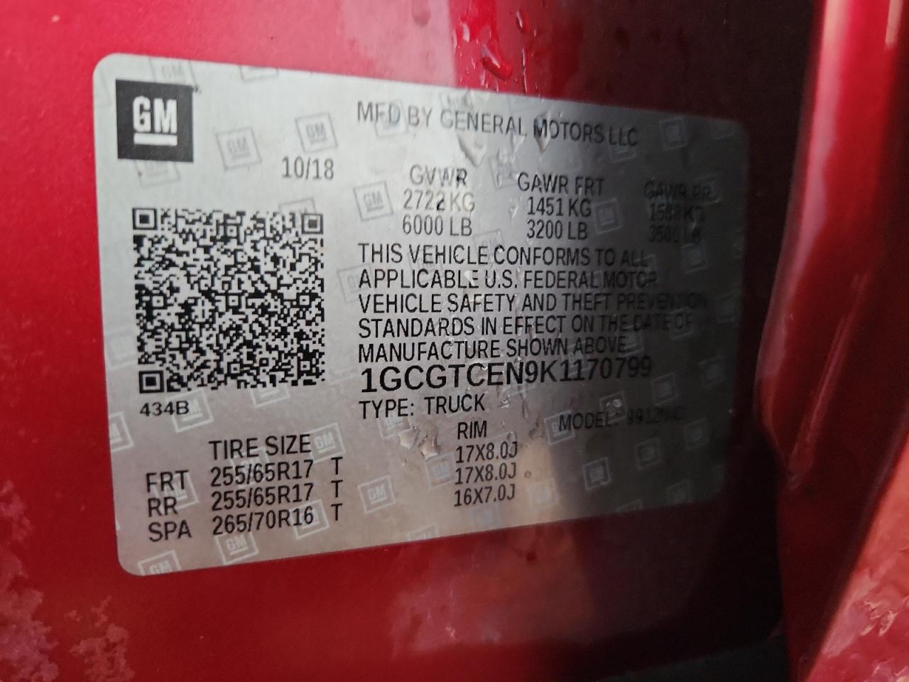 2019 Chevrolet Colorado Lt VIN: 1GCGTCEN9K1170799 Lot: 93035575