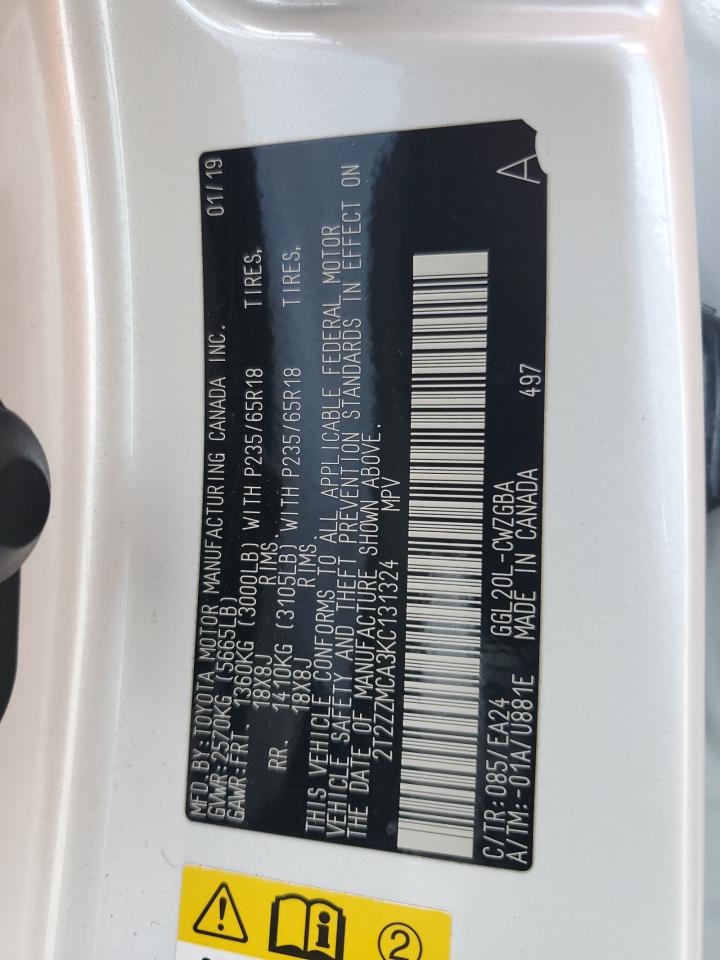 2019 Lexus Rx 350 Base VIN: 2T2ZZMCA3KC131324 Lot: 91718985