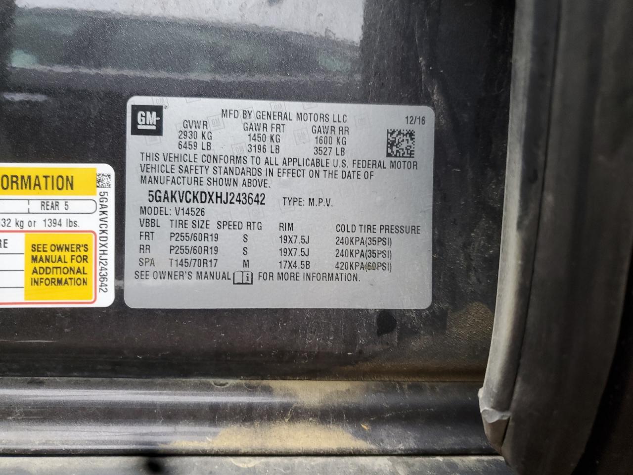 2017 Buick Enclave VIN: 5GAKVCKDXHJ243642 Lot: 92379375