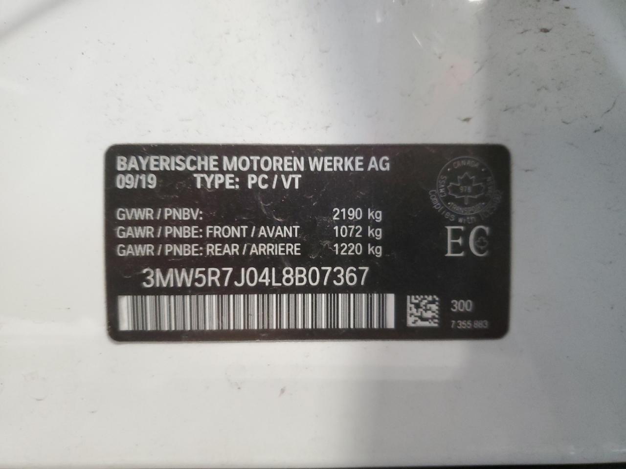 2020 BMW 330Xi VIN: 3MW5R7J04L8B07367 Lot: 90023155