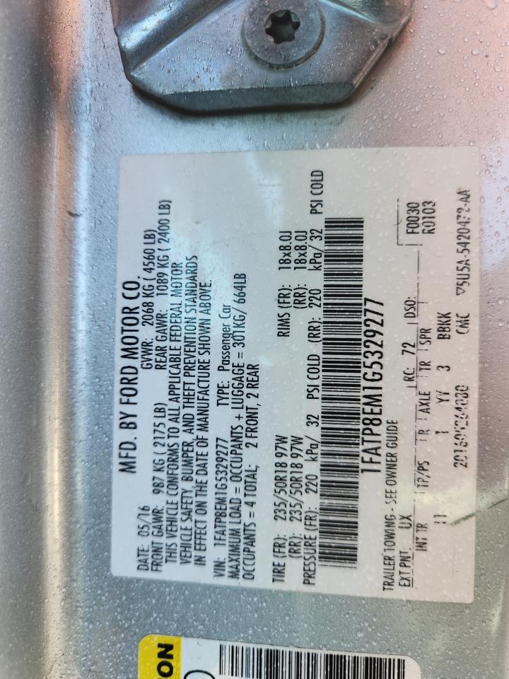 2016 Ford Mustang VIN: 1FATP8EM1G5329277 Lot: 93034265