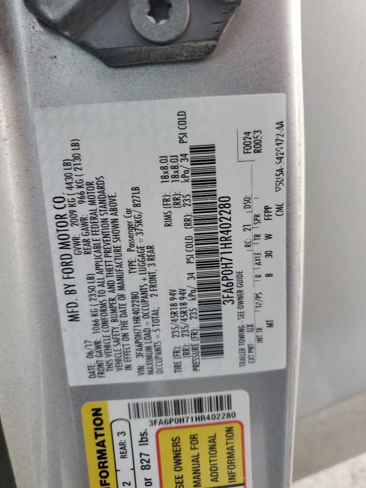 2017 Ford Fusion Se VIN: 3FA6P0H71HR402280 Lot: 93709265