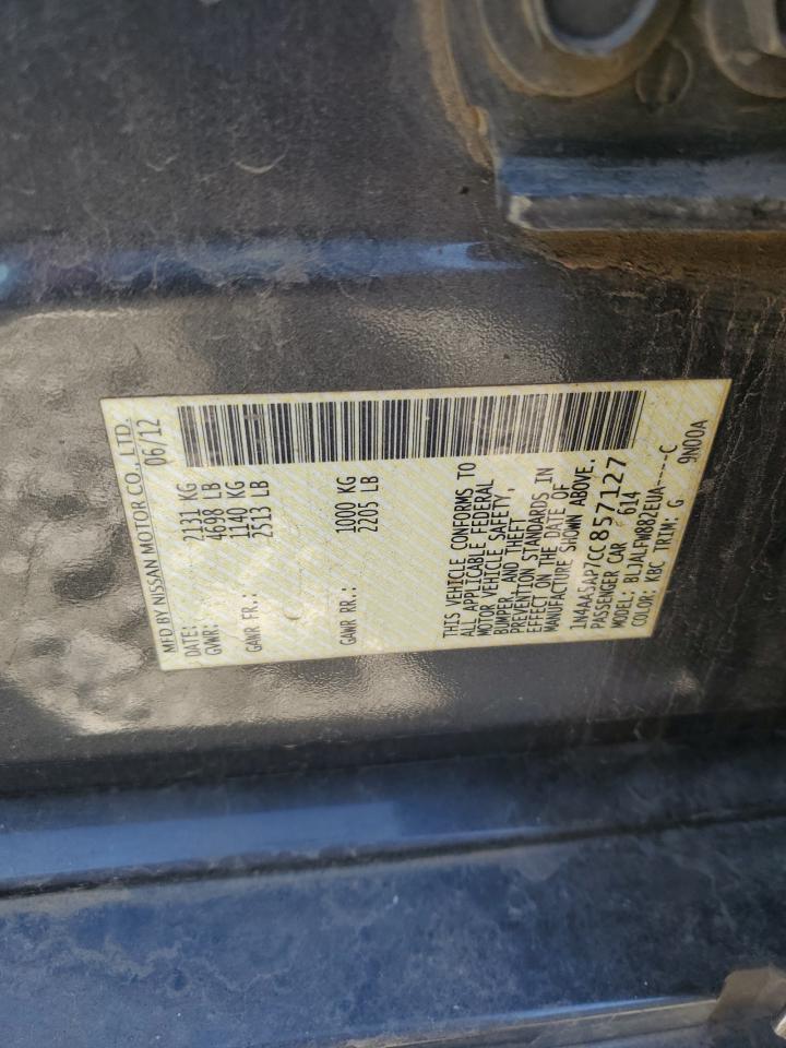 2012 Nissan Maxima S VIN: 1N4AA5AP7CC857127 Lot: 92881895