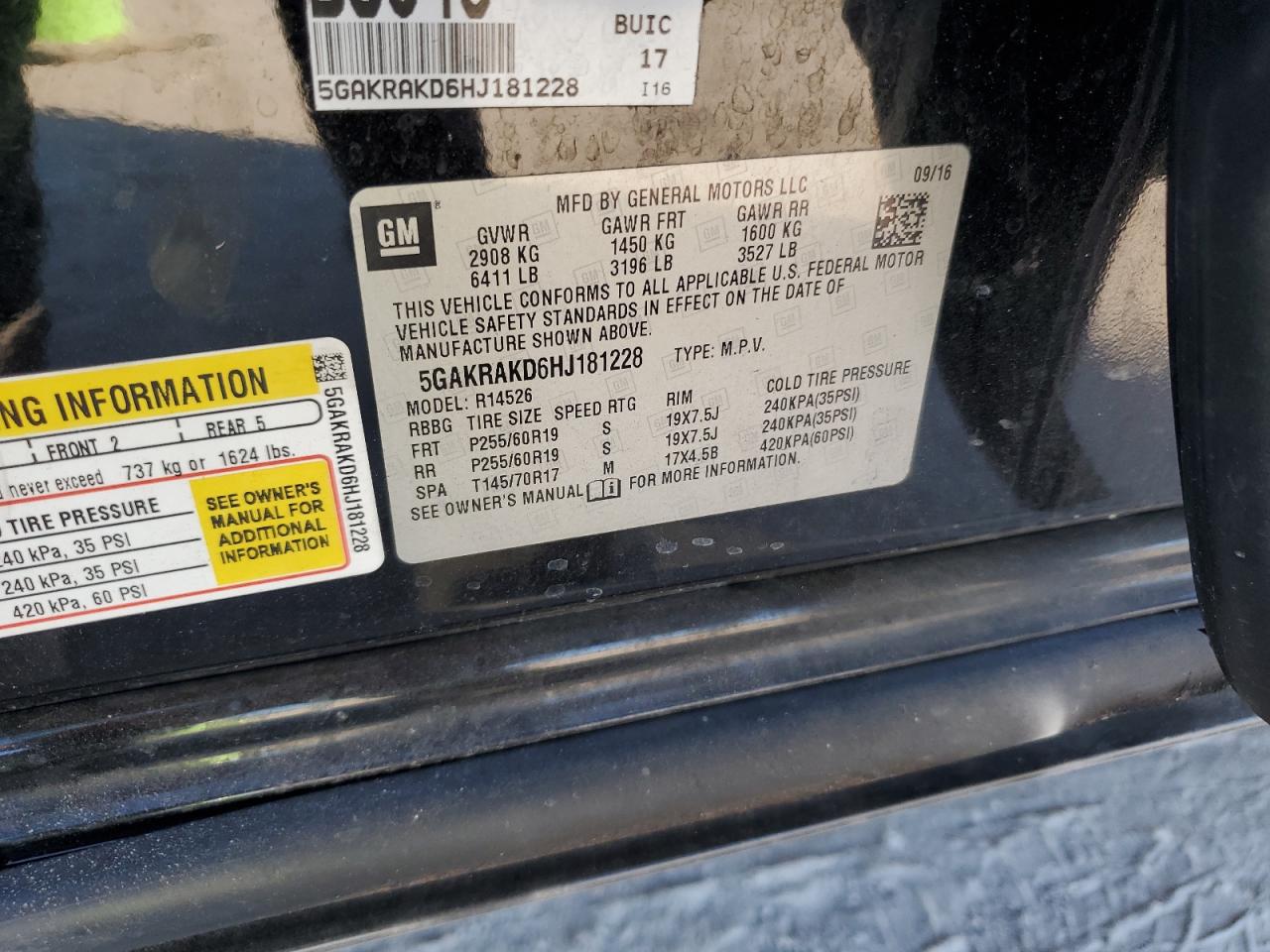 2017 Buick Enclave VIN: 5GAKRAKD6HJ181228 Lot: 93081435