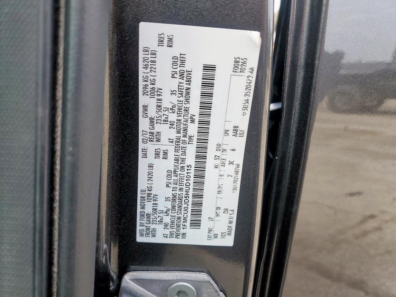 2017 Ford Escape Titanium VIN: 1FMCU0JD5HUD10115 Lot: 92711645