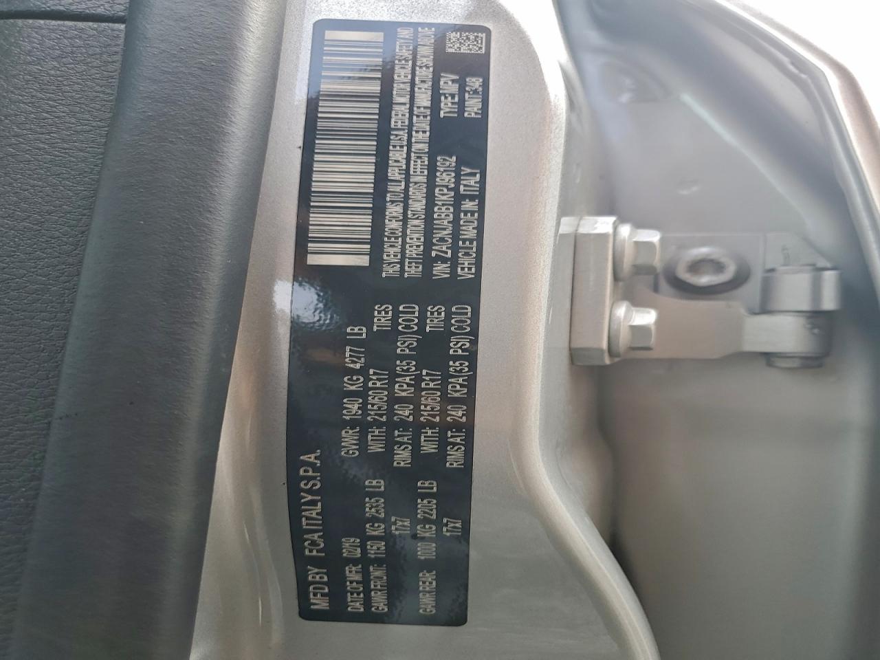 2019 Jeep Renegade Latitude VIN: ZACNJABB1KPJ96192 Lot: 93854915