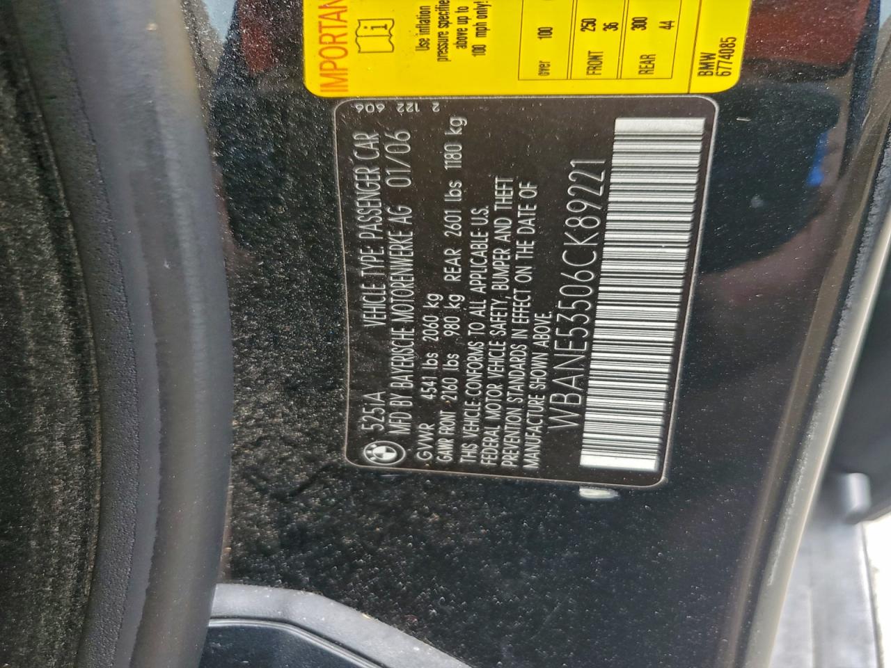 2006 BMW 525 I VIN: WBANE53506CK89221 Lot: 94419855