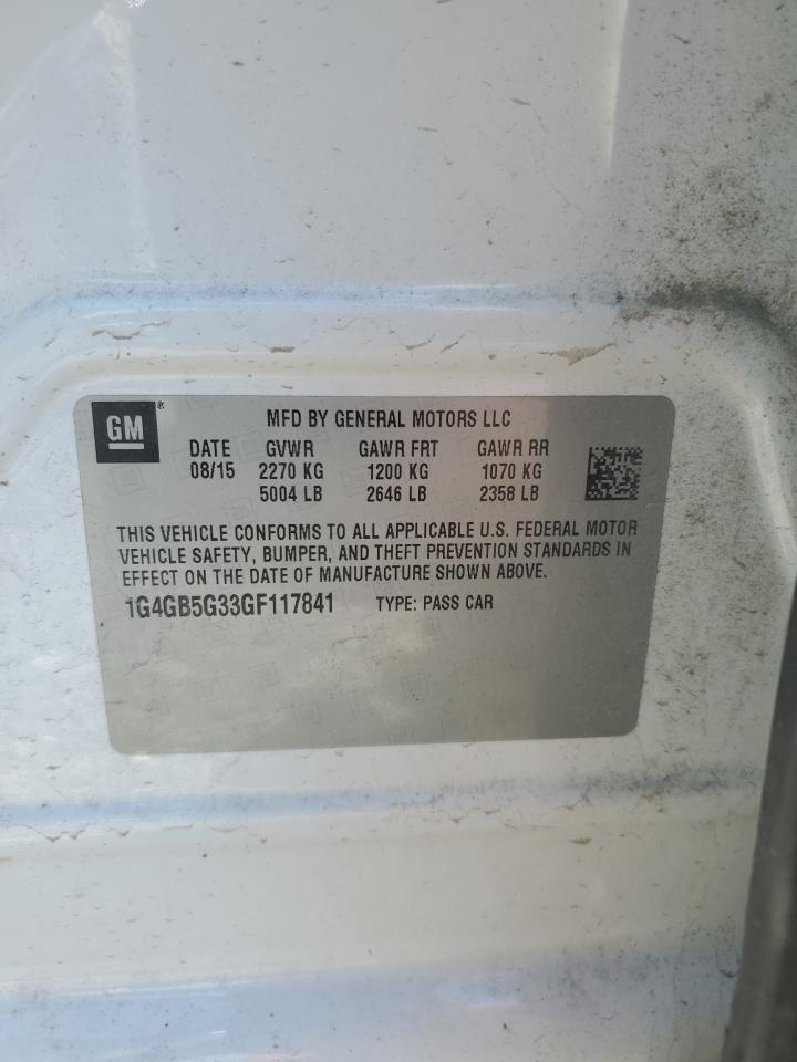 2016 Buick Lacrosse VIN: 1G4GB5G33GF117841 Lot: 90941925
