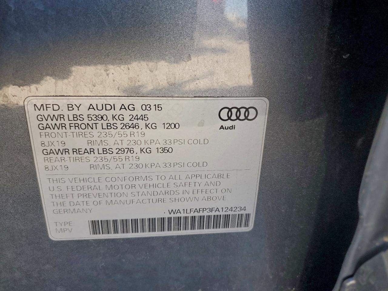 2015 Audi Q5 Premium Plus VIN: WA1LFAFP3FA124234 Lot: 93475605