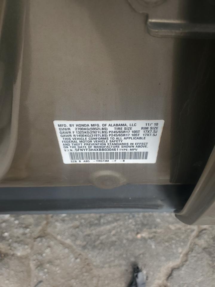 2011 Honda Pilot Ex VIN: 5FNYF3H4XBB030461 Lot: 92392235