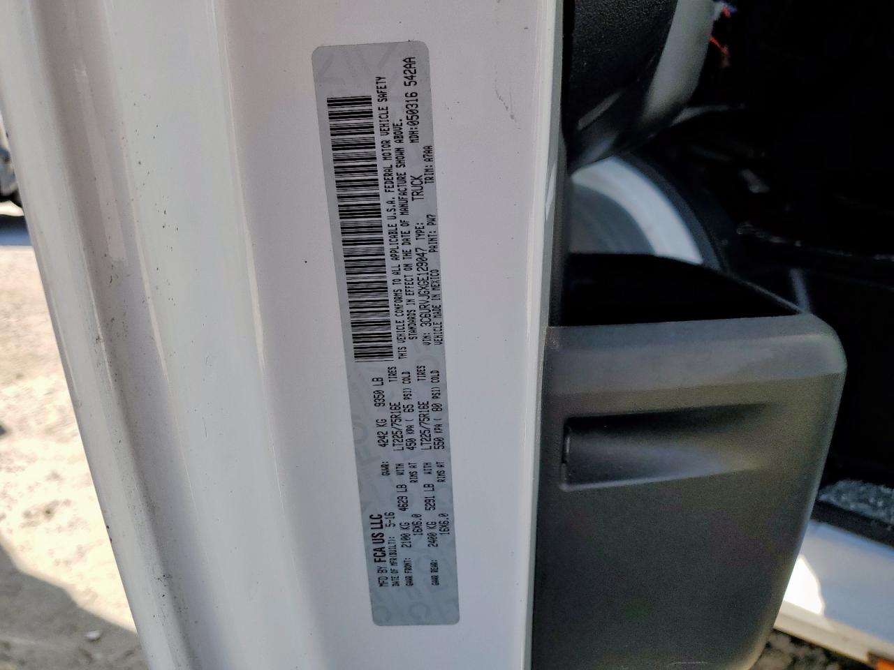 2016 Ram Promaster 3500 3500 High VIN: 3C6URVJGXGE129047 Lot: 85400445