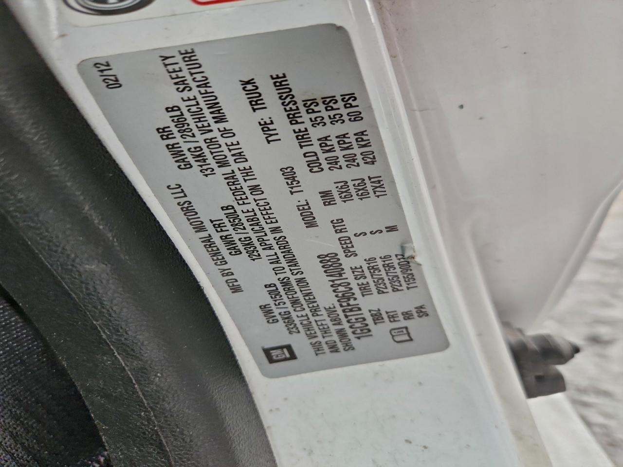 2012 Chevrolet Colorado VIN: 1GCGTBF96C8140888 Lot: 93507315