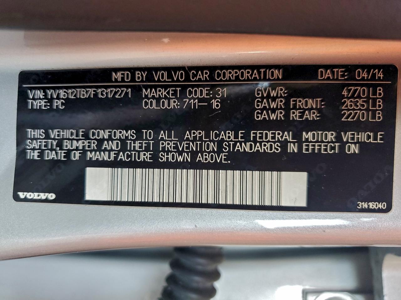 2015 Volvo S60 Premier VIN: YV1612TB7F1317271 Lot: 94782825