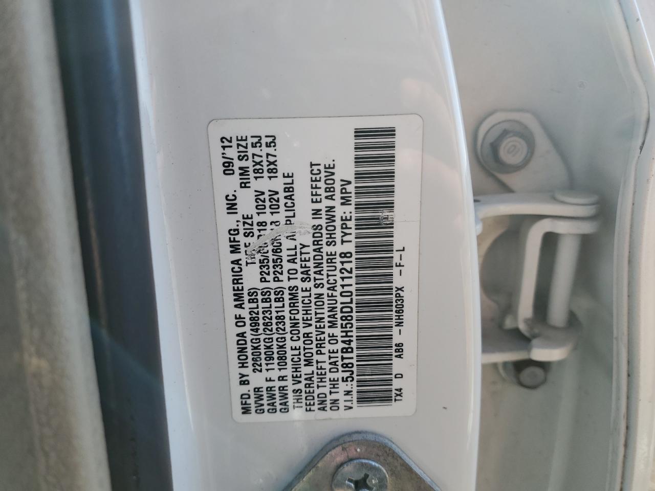 2013 Acura Rdx Technology VIN: 5J8TB4H58DL011218 Lot: 92741025