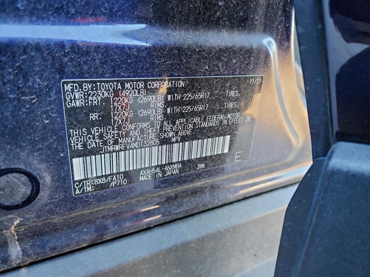 2021 Toyota Rav4 Xle VIN: JTMRWRFV4MD132805 Lot: 93748185