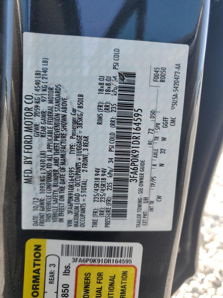 2013 Ford Fusion Titanium VIN: 3FA6P0K91DR164595 Lot: 91464305