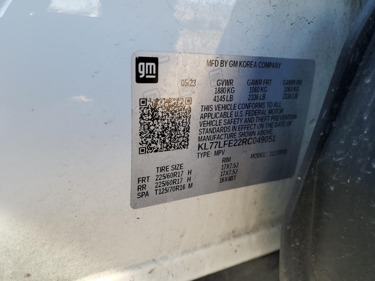 2024 Chevrolet Trax Ls VIN: KL77LFE22RC049051 Lot: 92634475