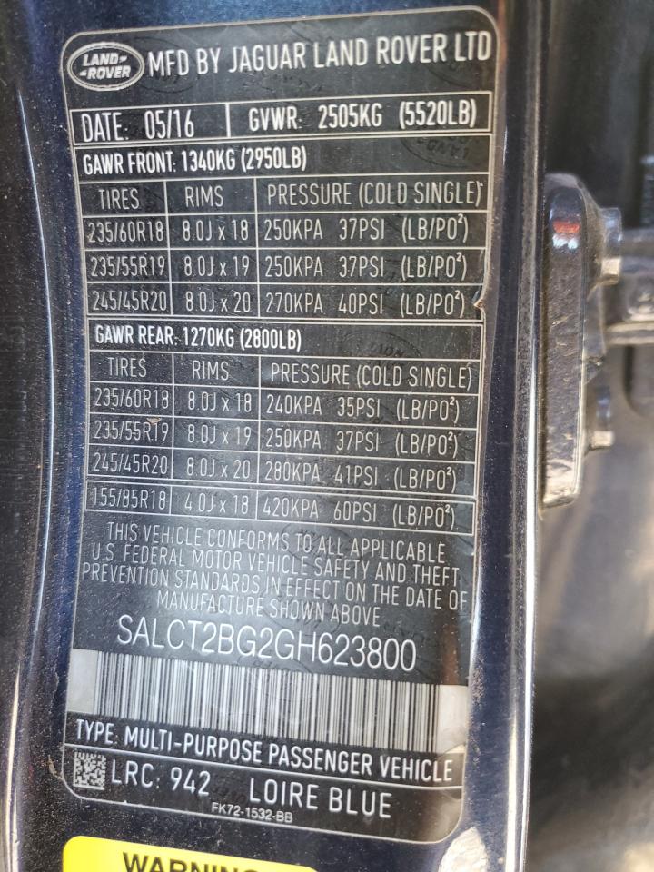 2016 Land Rover Discovery Sport Hse Luxury VIN: SALCT2BG2GH623800 Lot: 90583765