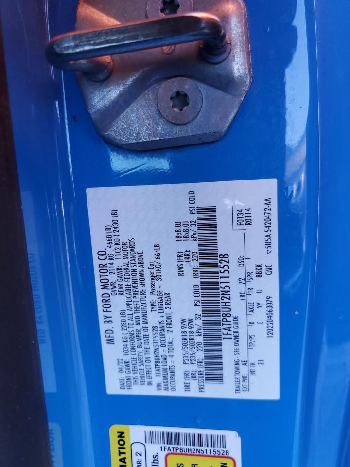 2022 Ford Mustang VIN: 1FATP8UH2N5115528 Lot: 93486785