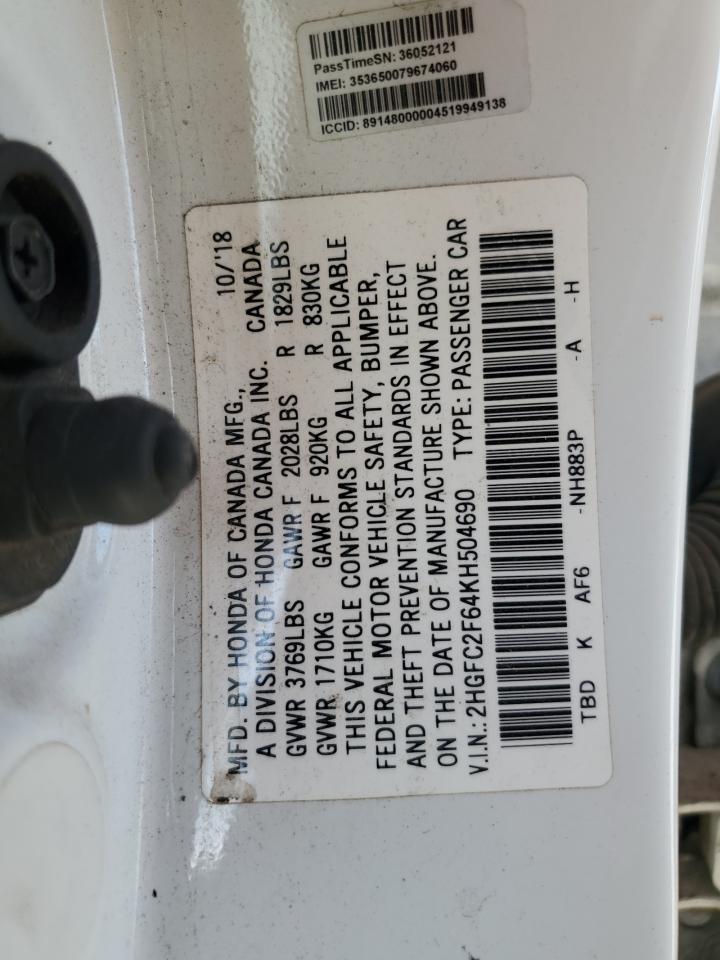 2019 Honda Civic Lx VIN: 2HGFC2F64KH504690 Lot: 91893255