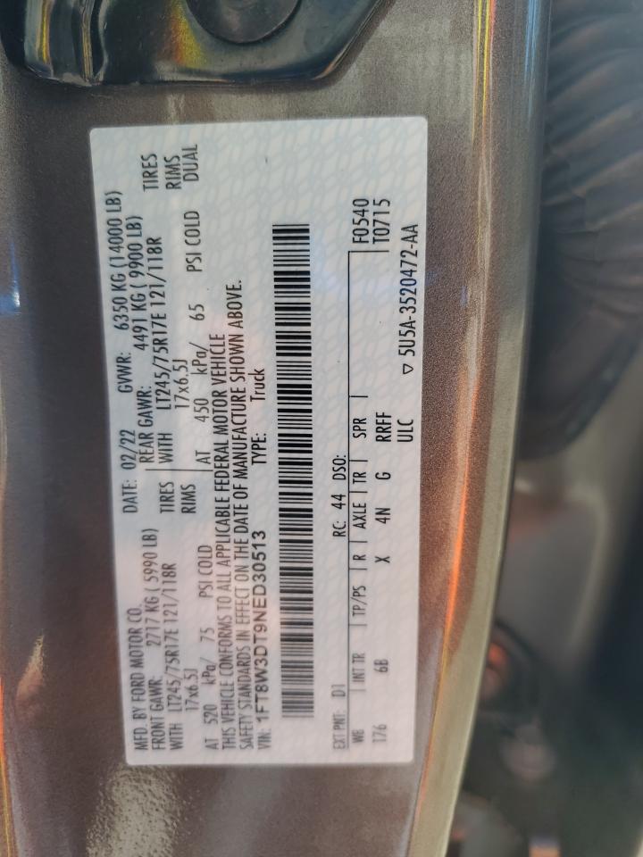 2022 Ford F350 Super Duty VIN: 1FT8W3DT9NED30513 Lot: 91119085