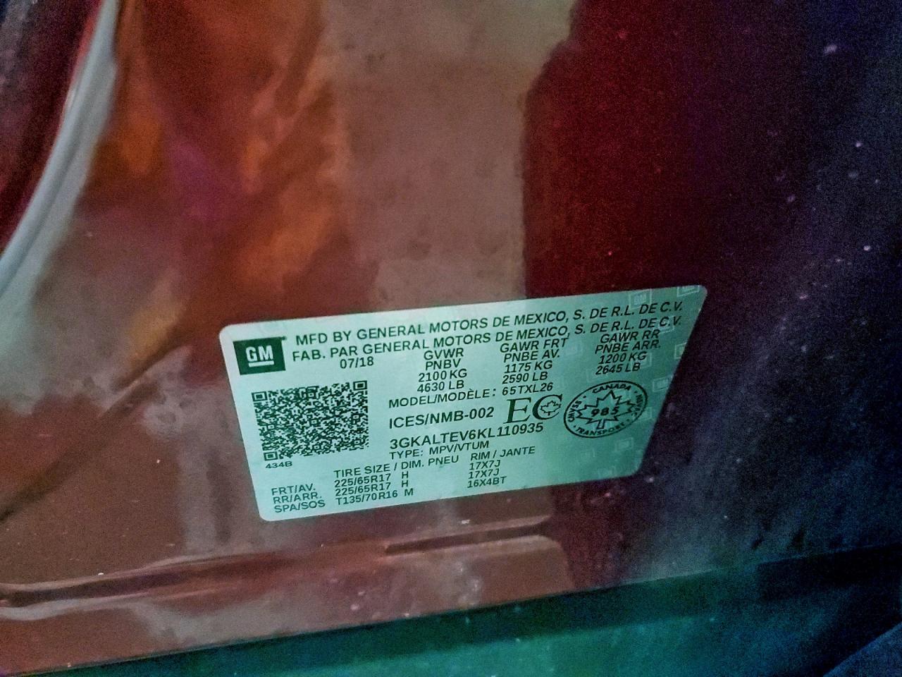 2019 GMC Terrain Sle VIN: 3GKALTEV6KL110935 Lot: 94293565