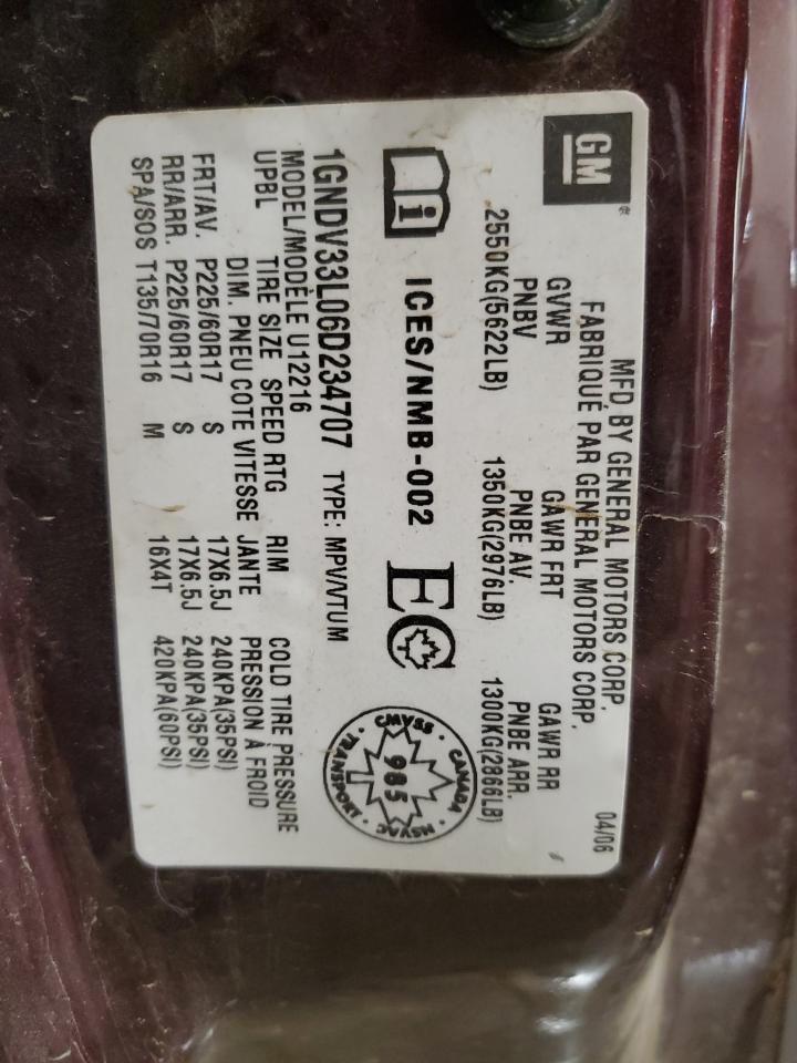 2006 Chevrolet Uplander Lt VIN: 1GNDV33L06D234707 Lot: 91495825