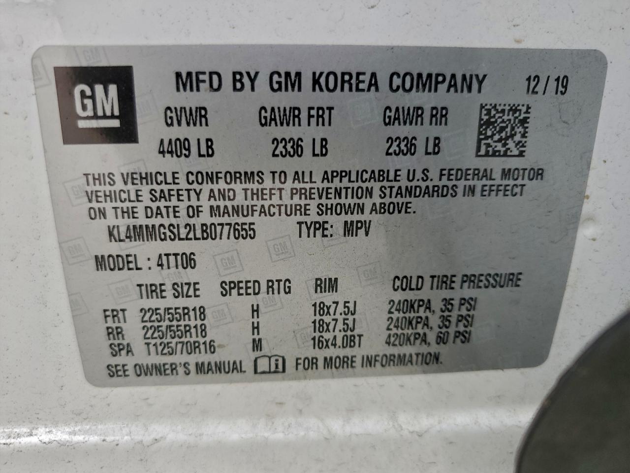 2020 Buick Encore Gx Essence VIN: KL4MMGSL2LB077655 Lot: 93465205