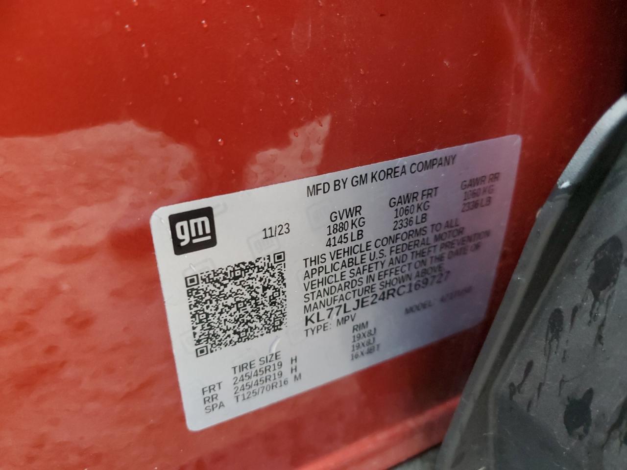 2024 Chevrolet Trax 2Rs VIN: KL77LJE24RC169727 Lot: 91354005