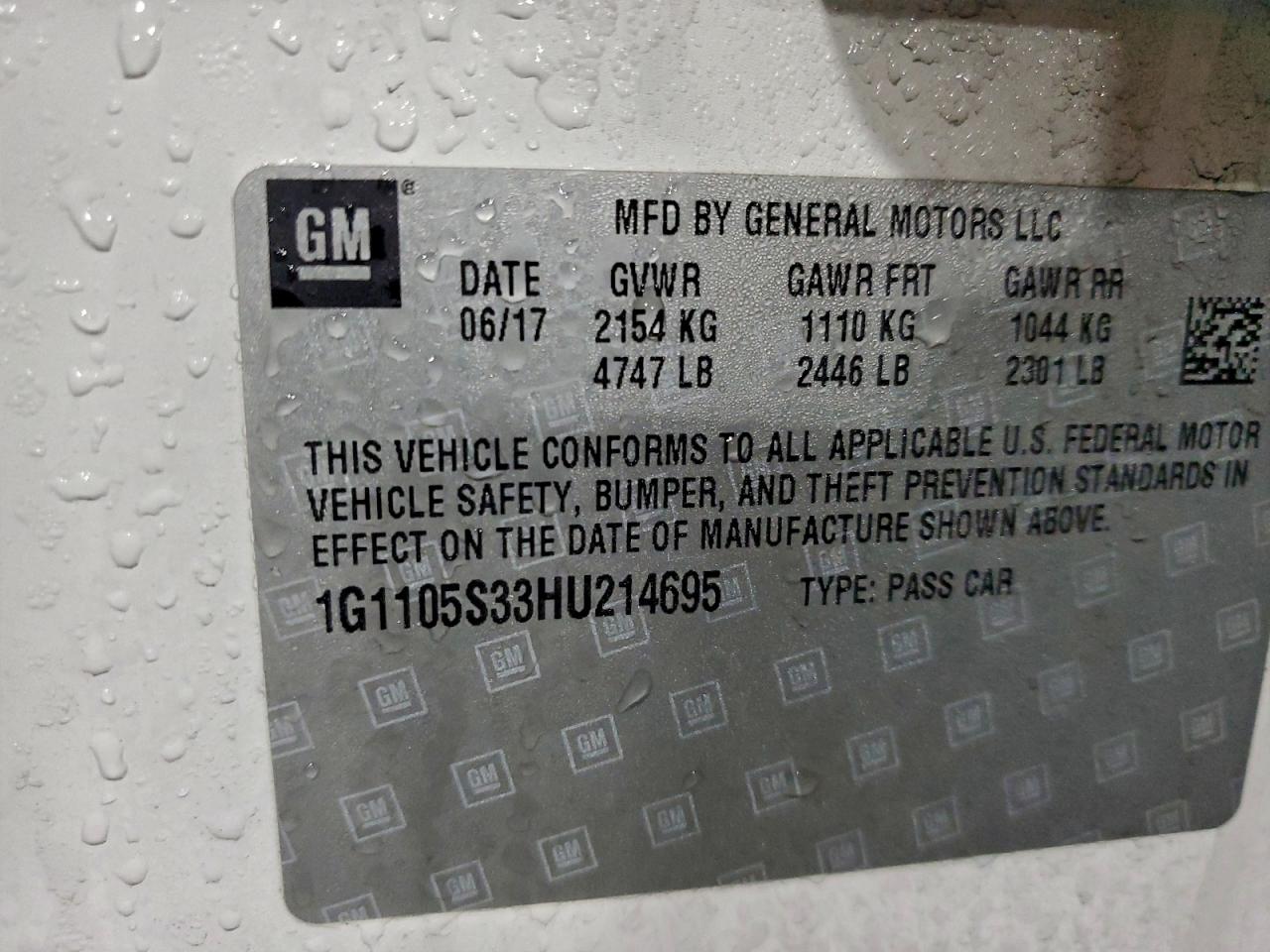 2017 Chevrolet Impala Lt VIN: 1G1105S33HU214695 Lot: 93724395