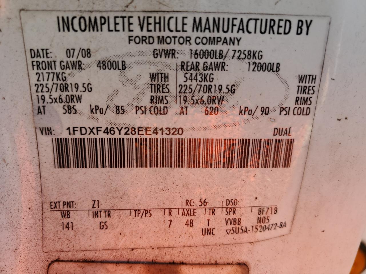 2008 Ford F450 Bucket Truck VIN: 1FDXF46Y28EE41320 Lot: 91246085