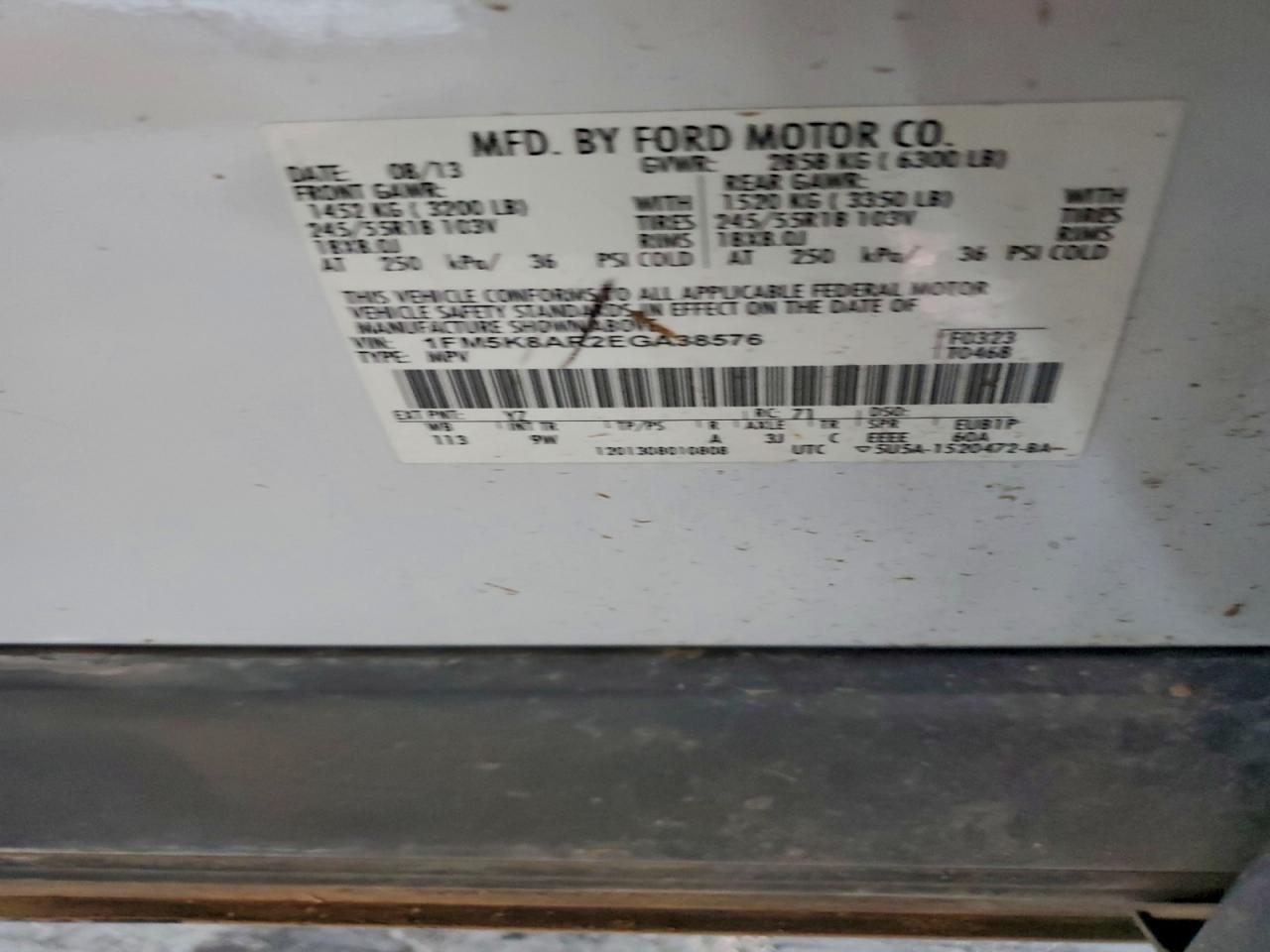 2014 Ford Explorer Police Interceptor VIN: 1FM5K8AR2EGA38576 Lot: 94765565