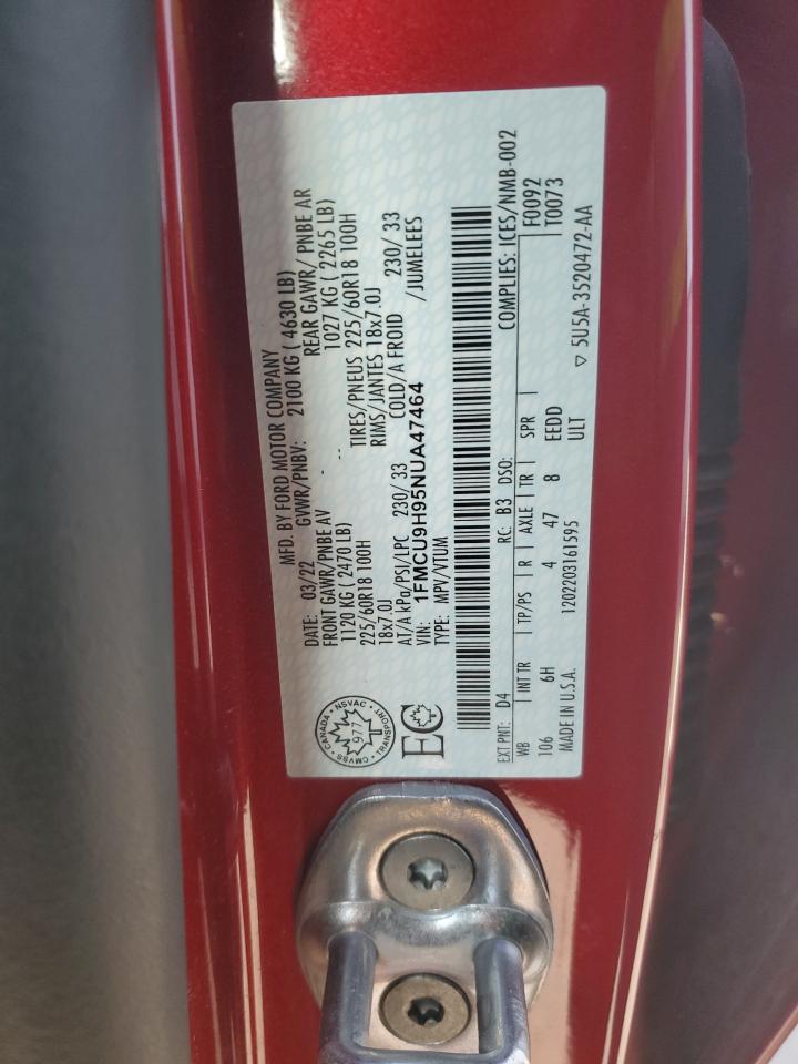 2022 Ford Escape Sel VIN: 1FMCU9H95NUA47464 Lot: 93693715