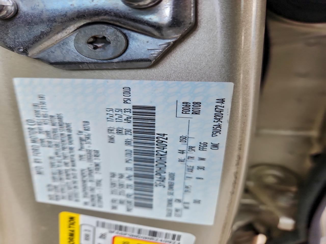 2017 Ford Fusion Se VIN: 3FA6P0HD0HR240924 Lot: 93617345