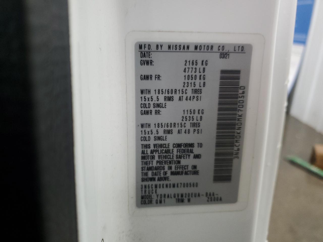 2021 Nissan Nv200 2.5S VIN: 3N6CM0KN0MK700560 Lot: 92226875