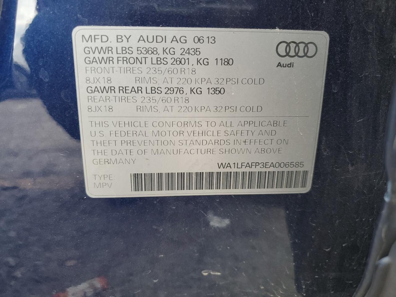 2014 Audi Q5 Premium Plus VIN: WA1LFAFP3EA006585 Lot: 92867765