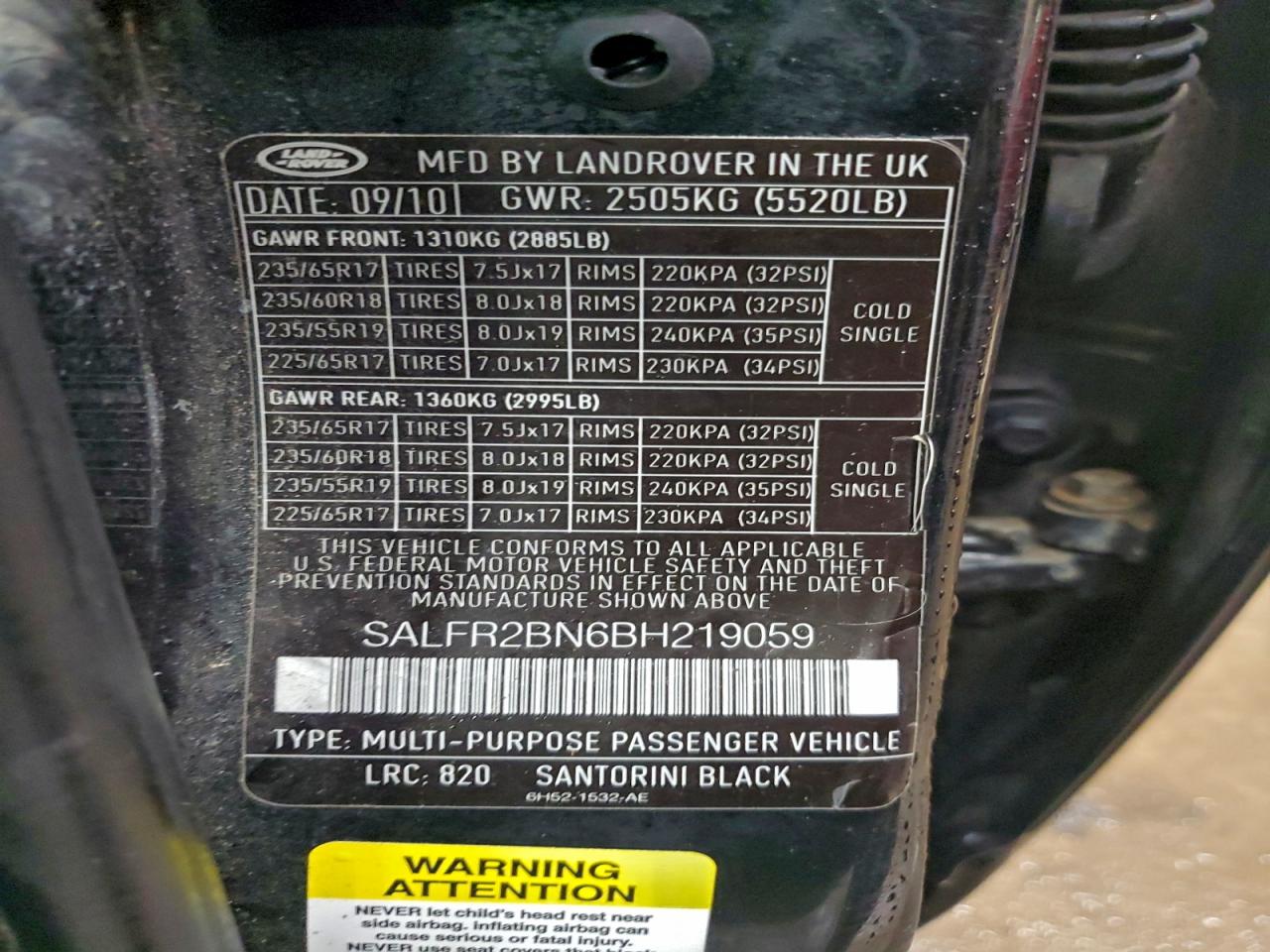 2011 Land Rover Lr2 Hse VIN: SALFR2BN6BH219059 Lot: 93649285