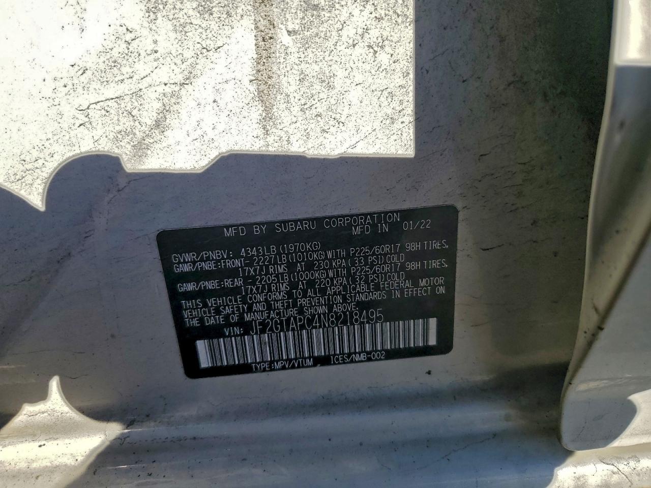 2022 Subaru Crosstrek Premium VIN: JF2GTAPC4N8218495 Lot: 94189225