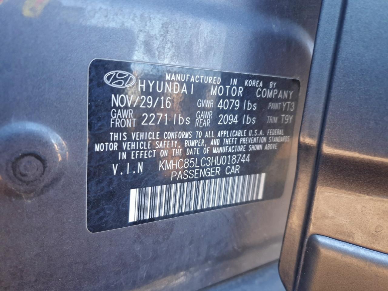 2017 Hyundai Ioniq Limited VIN: KMHC85LC3HU018744 Lot: 94457085