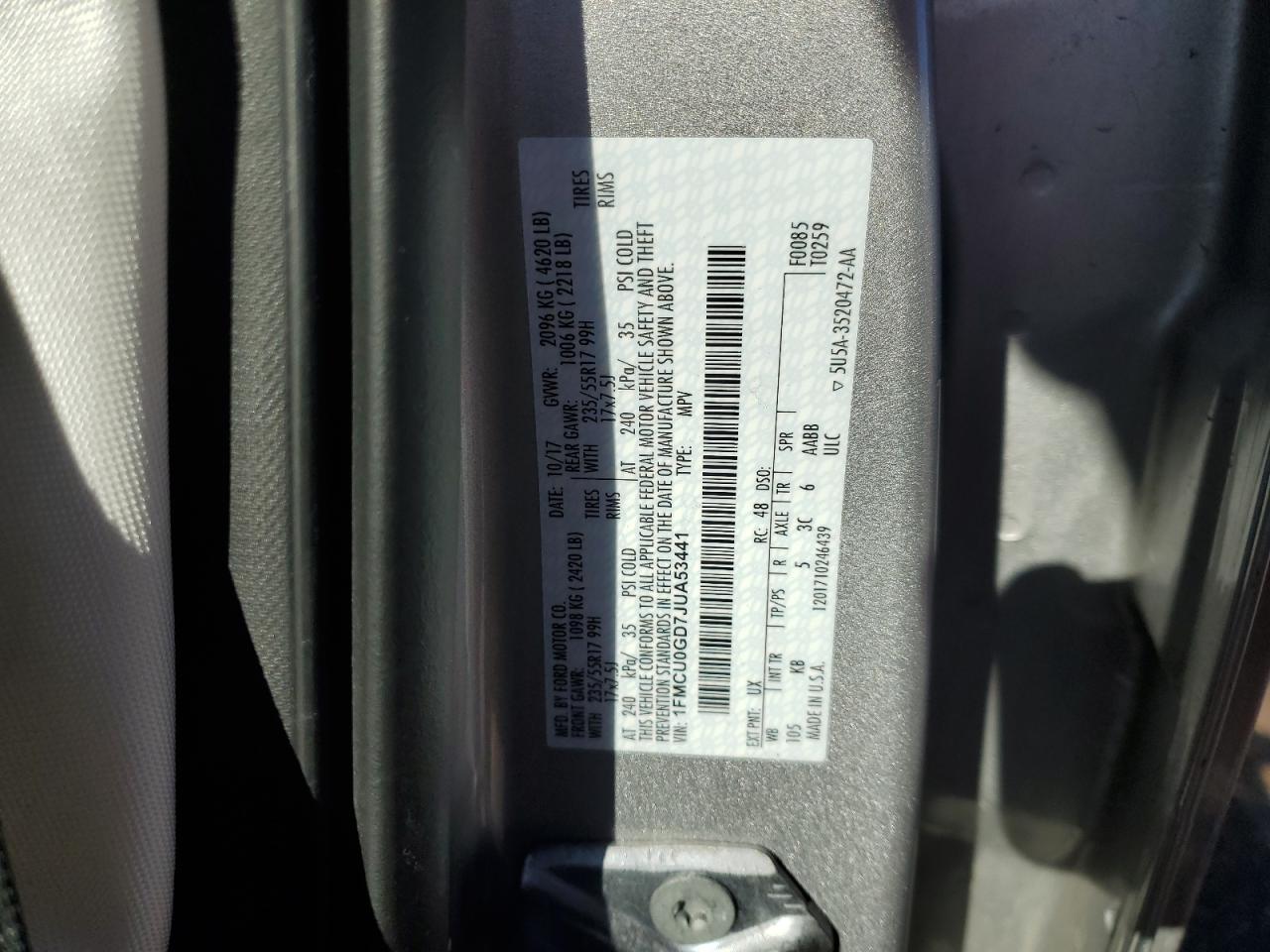 2018 Ford Escape Se VIN: 1FMCU0GD7JUA53441 Lot: 92456625