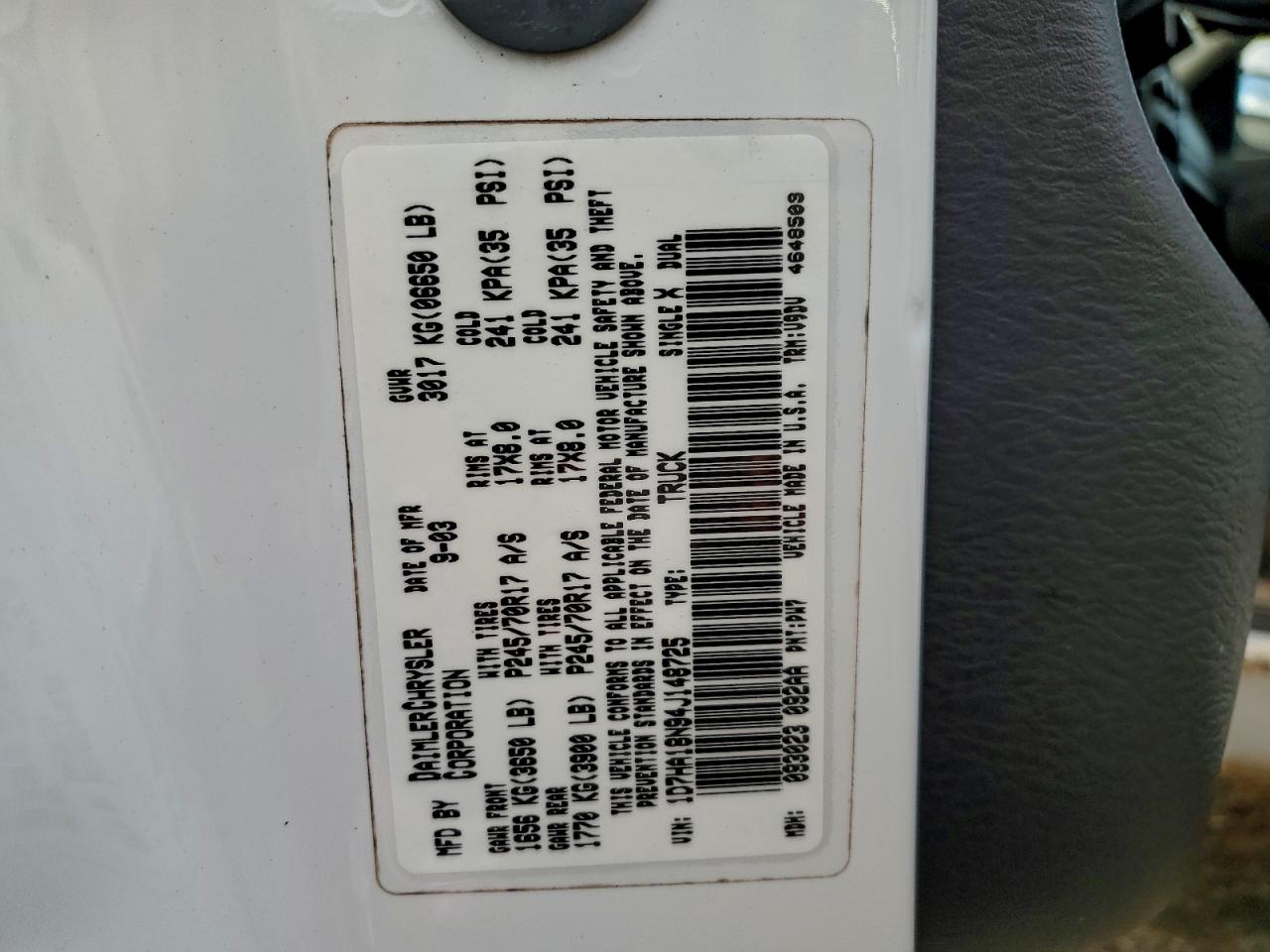 2004 Dodge Ram 1500 St VIN: 1D7HA18N94J148725 Lot: 94632385