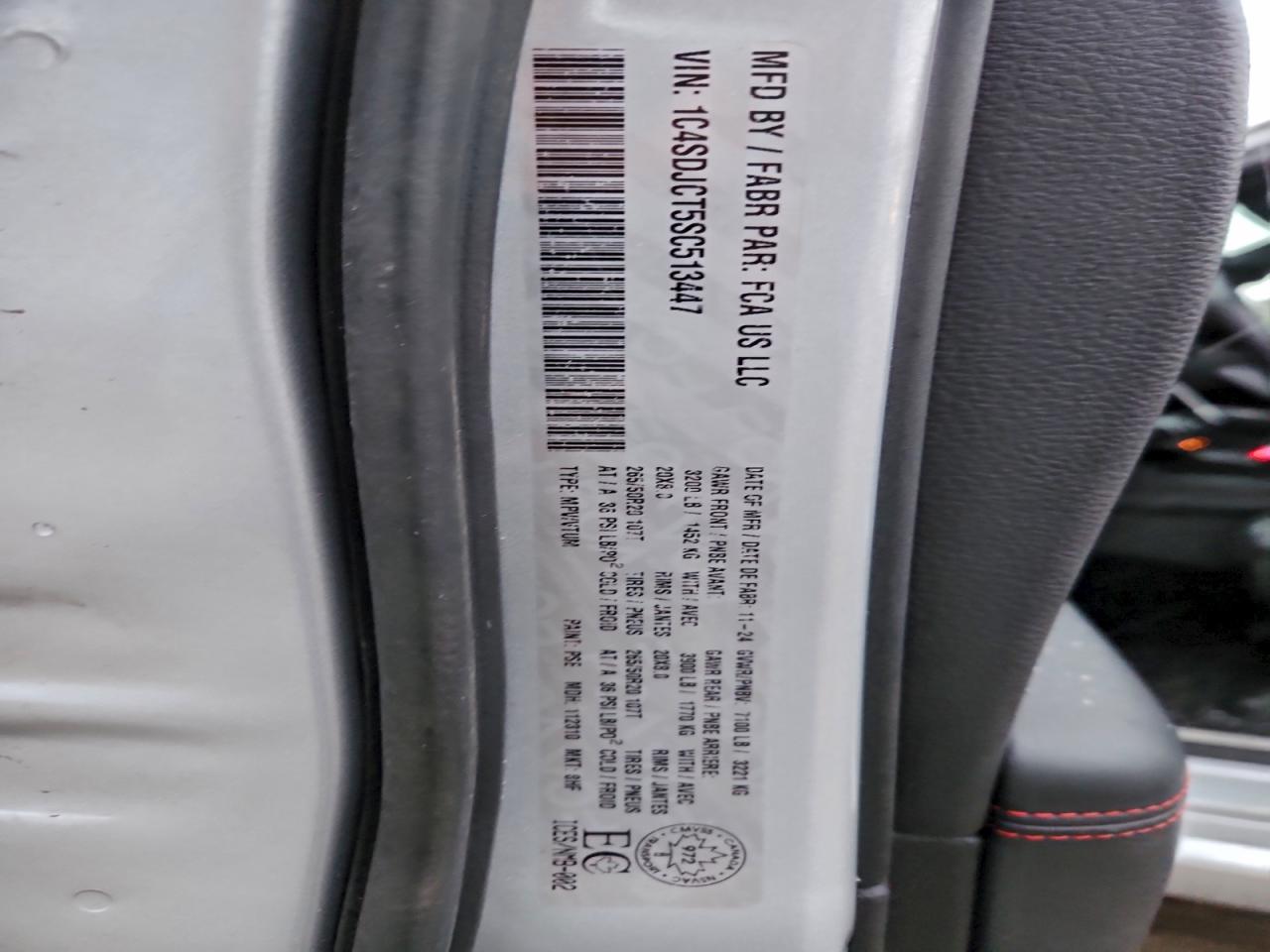 2025 Dodge Durango R/T VIN: 1C4SDJCT5SC513447 Lot: 94649295