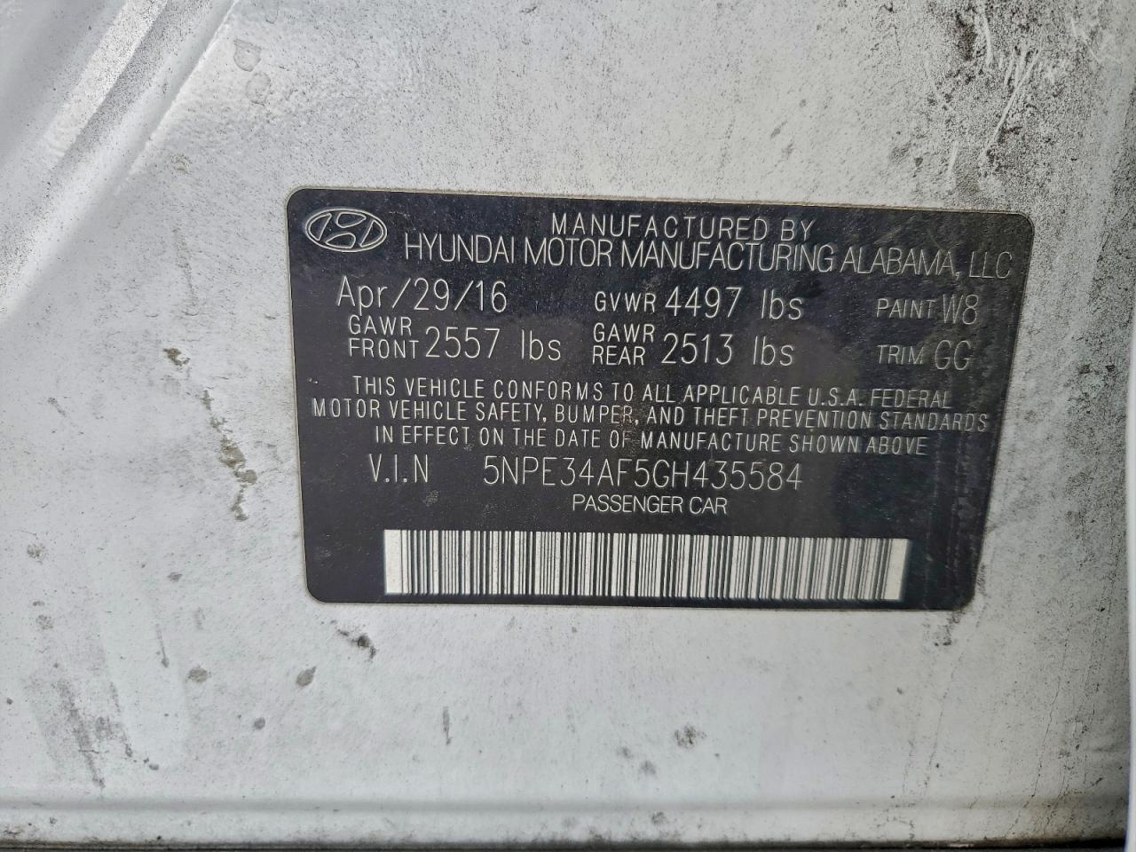 2016 Hyundai Sonata Sport VIN: 5NPE34AF5GH435584 Lot: 94658845