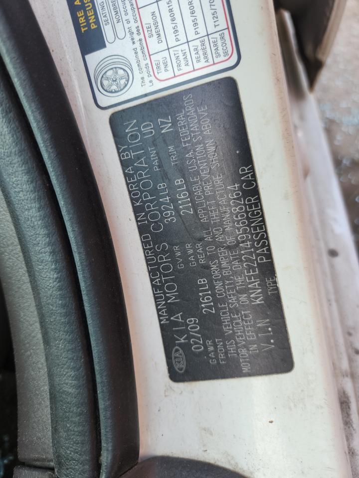 2009 Kia Spectra Ex VIN: KNAFE221495668264 Lot: 93059785