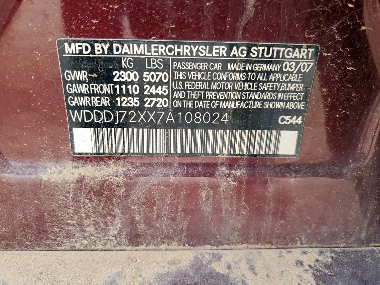 2007 Mercedes-Benz Cls 550 VIN: WDDDJ72XX7A108024 Lot: 92752155