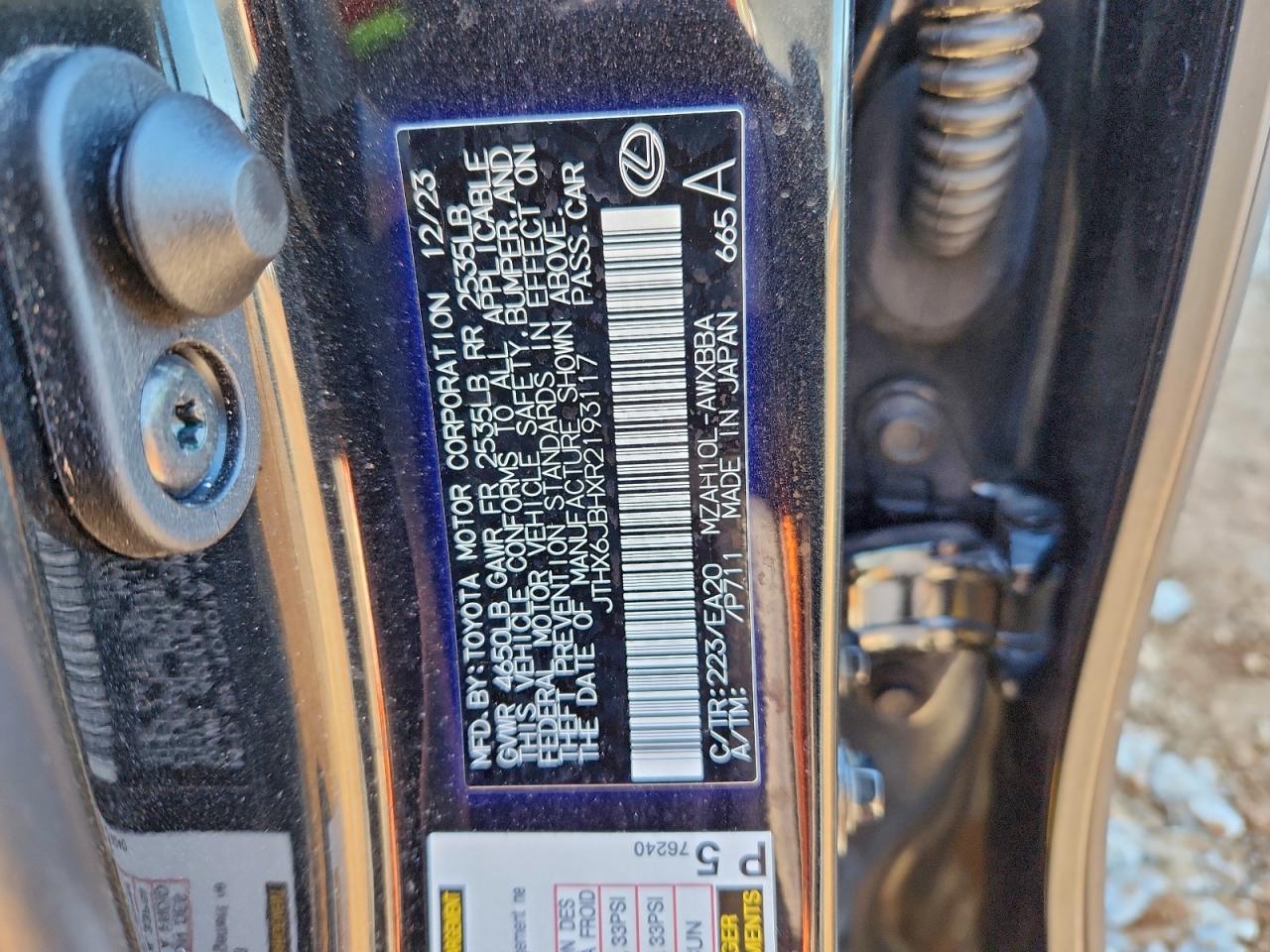 2024 Lexus Ux 250H Base VIN: JTHX6JBHXR2193117 Lot: 94439075