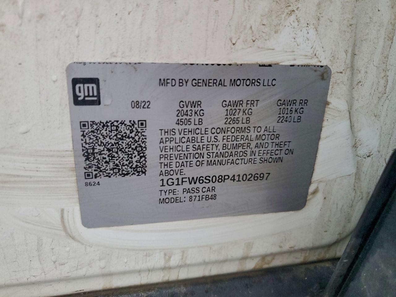 2023 Chevrolet Bolt Ev 1Lt VIN: 1G1FW6S08P4102697 Lot: 93823745