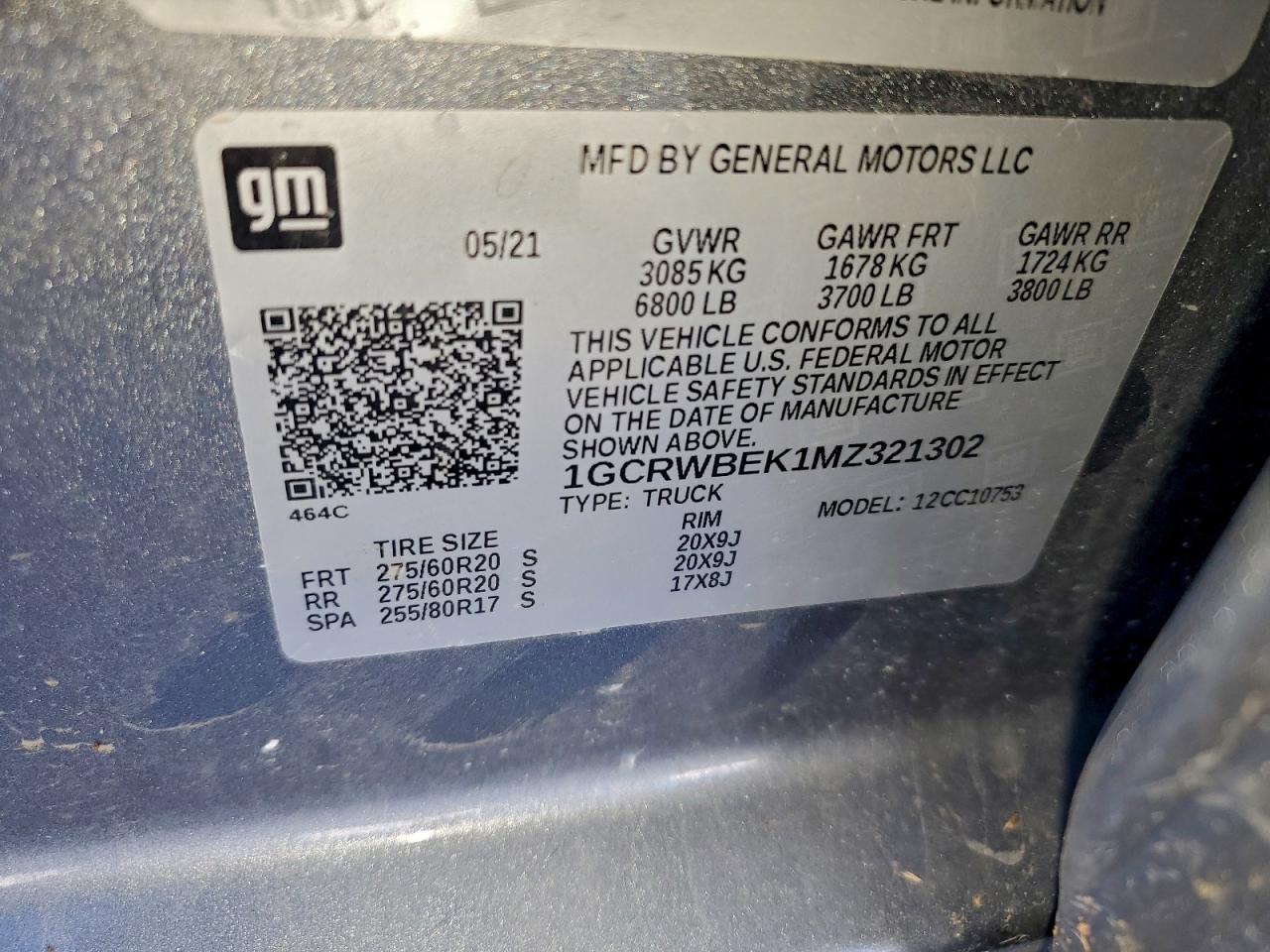 2021 Chevrolet Silverado C1500 Custom VIN: 1GCRWBEK1MZ321302 Lot: 94759135