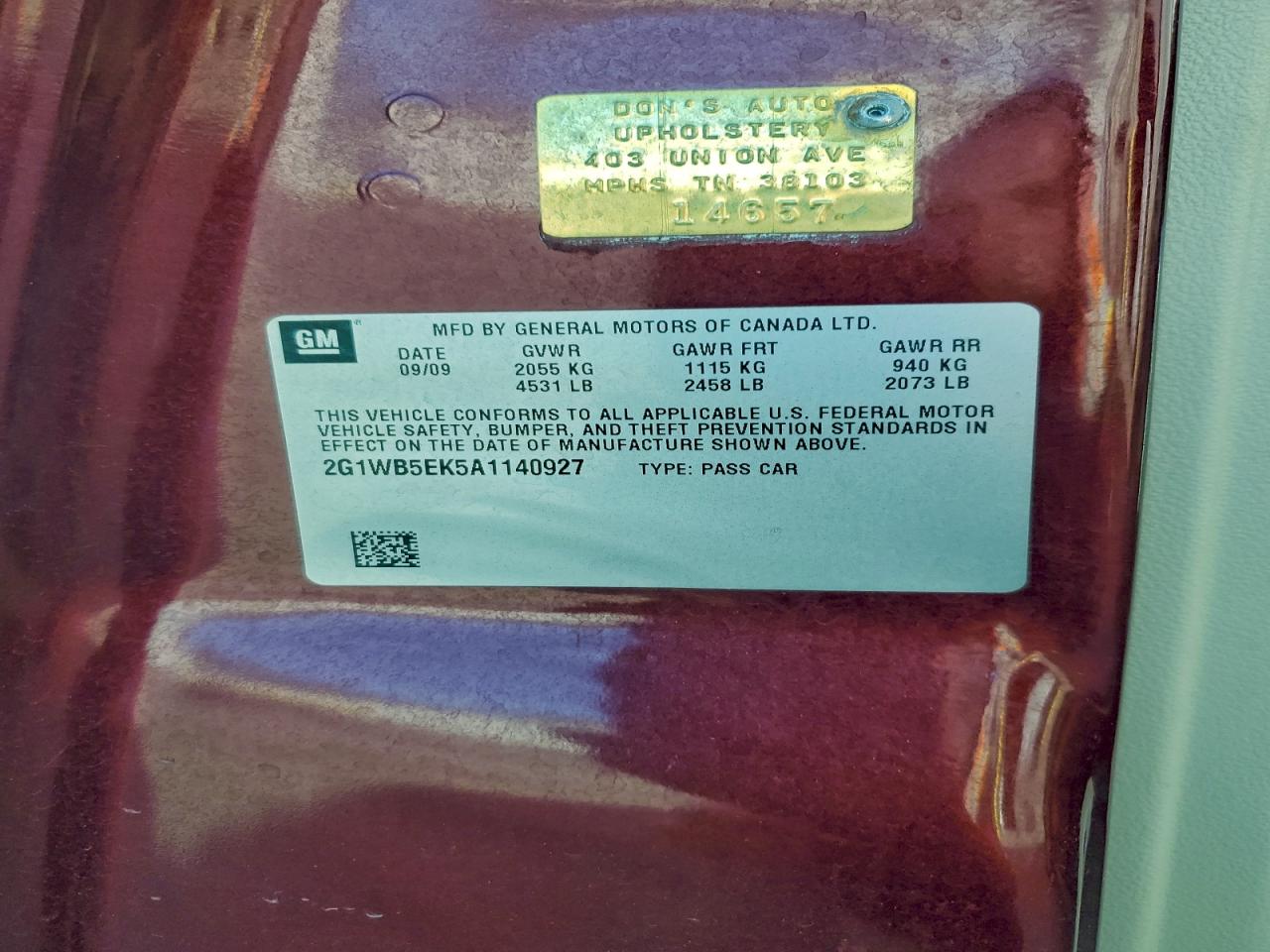 2010 Chevrolet Impala Lt VIN: 2G1WB5EK5A1140927 Lot: 94680165